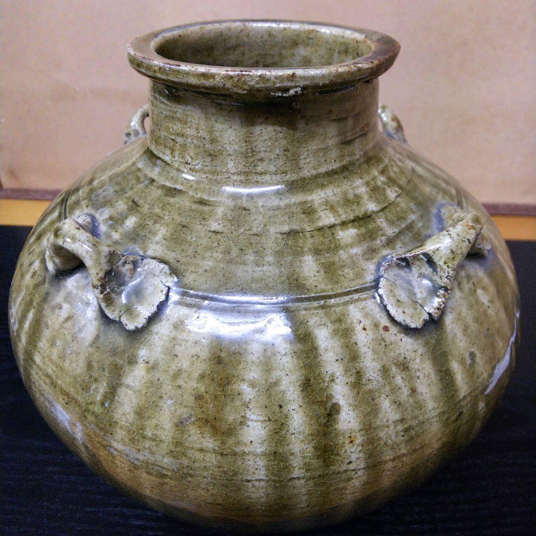 （94）✿特価★唐津焼★岸岳窯★タタキ茶壺★破魔オマケ付き★