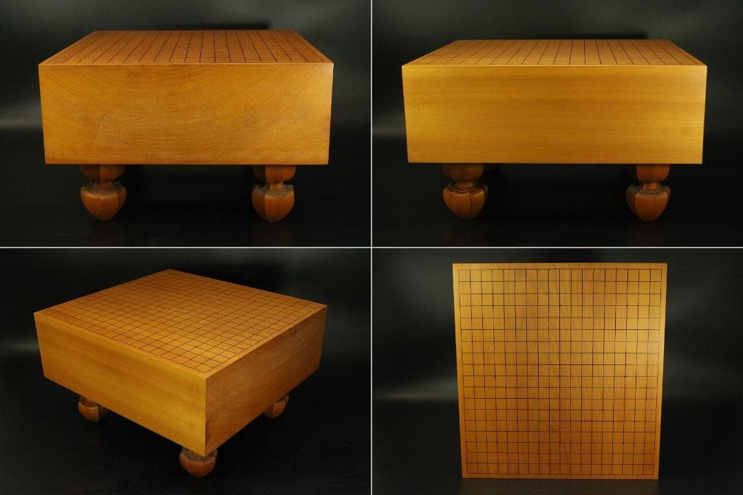 囲碁 碁盤 本榧 良木目 足付 総高26.8cm 厚み15cm 良品(A267)