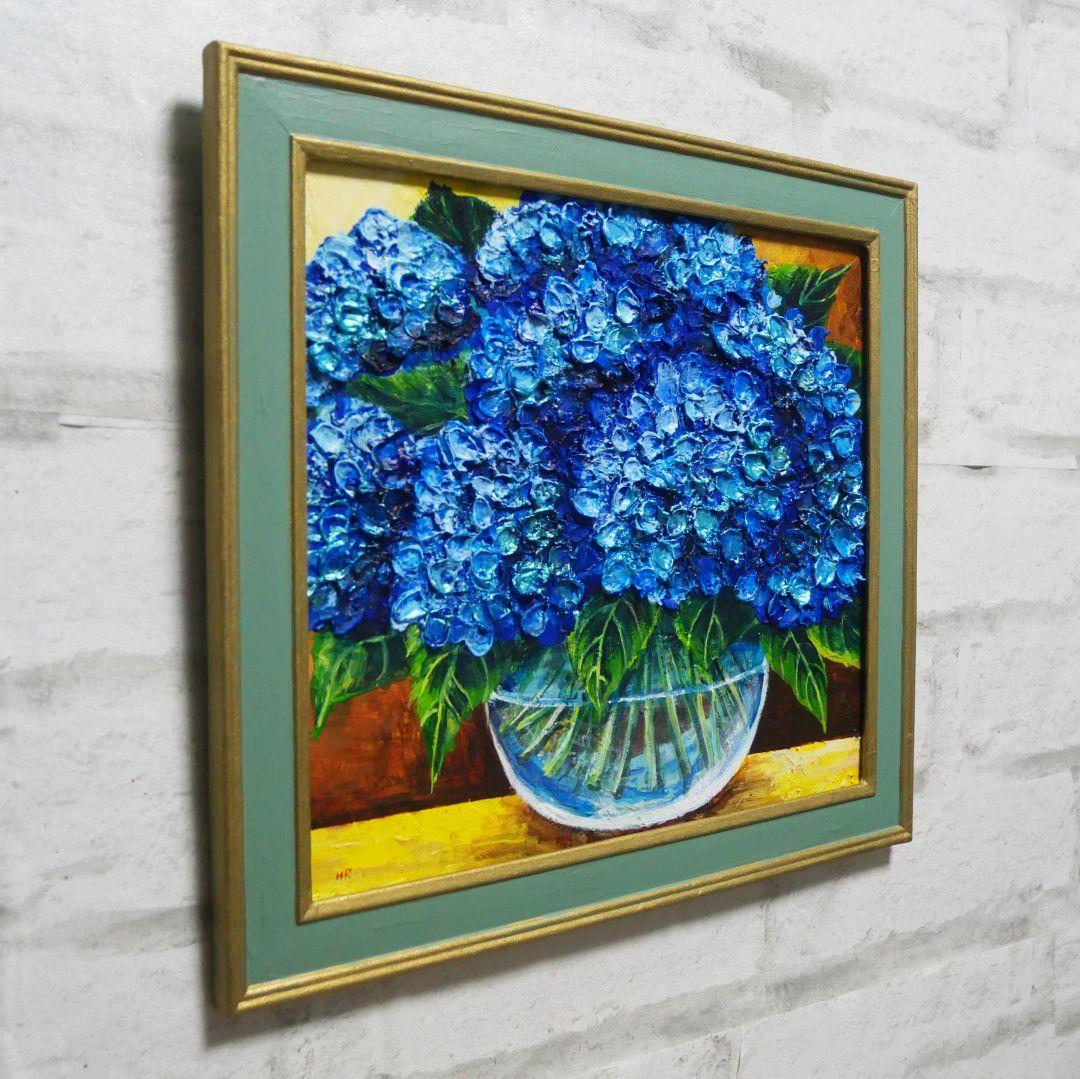 油絵 油彩 油彩画 絵 絵画【青い紫陽花】
