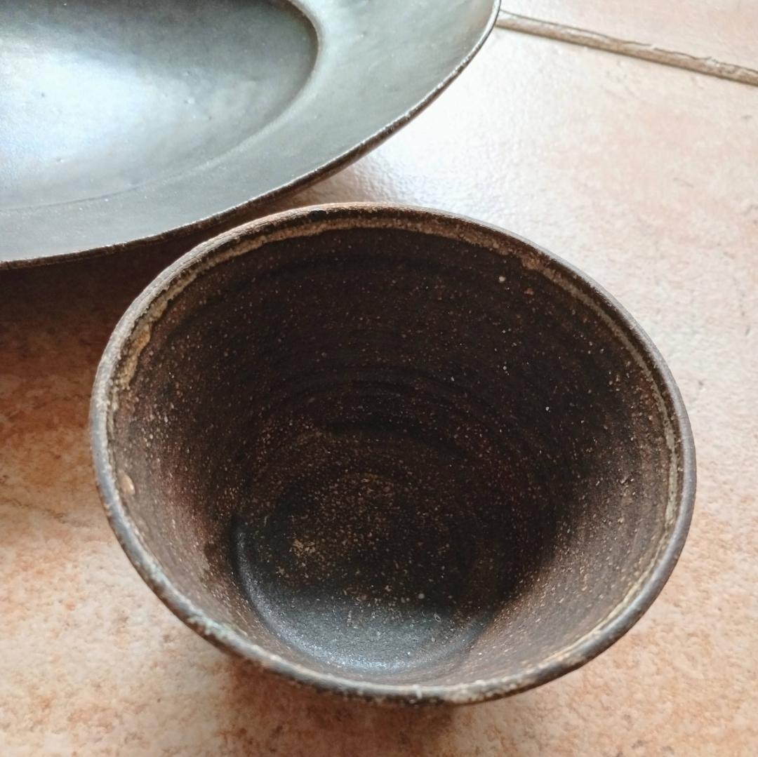 林拓児 黒釉 楕円皿 大＋小鉢 ２点セット