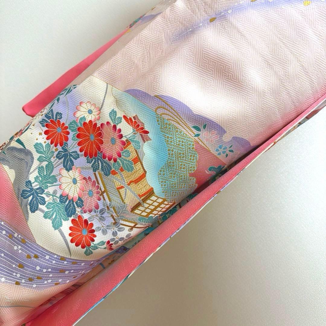 12 振袖フルセット 正絹 薄桃 ピンク 水色 金彩 暈し染め 華やか 小柄さん