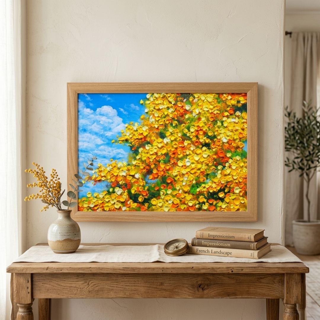 油絵 油彩 油彩画 絵 絵画　【青空のミモザ】