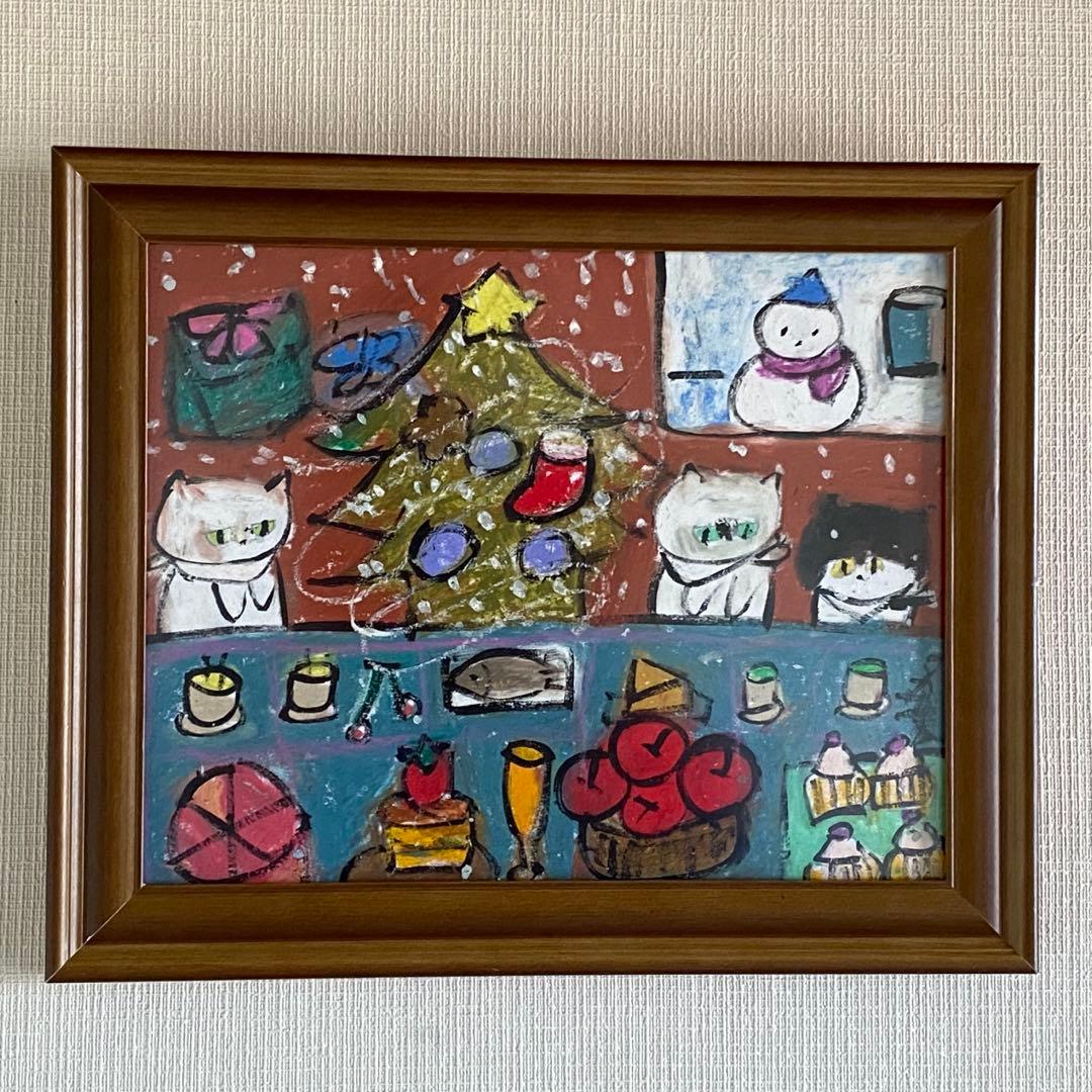 絵画 。壁掛け絵☆【猫ちゃんたちの幸せなクリスマスパーティー】05