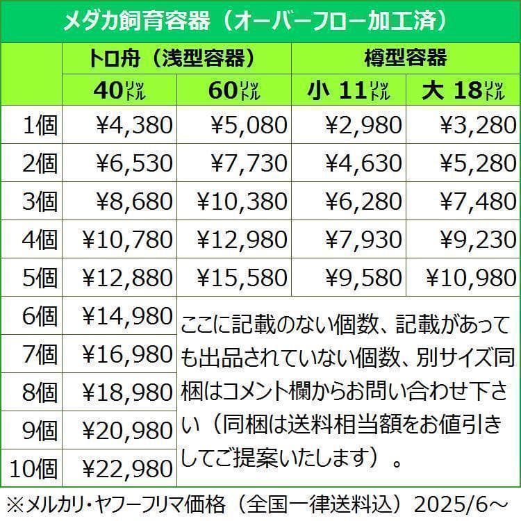 【新仕様】メダカ飼育ケース 60㍑トロ舟x3個 オーバーフロー加工済 金魚飼育容