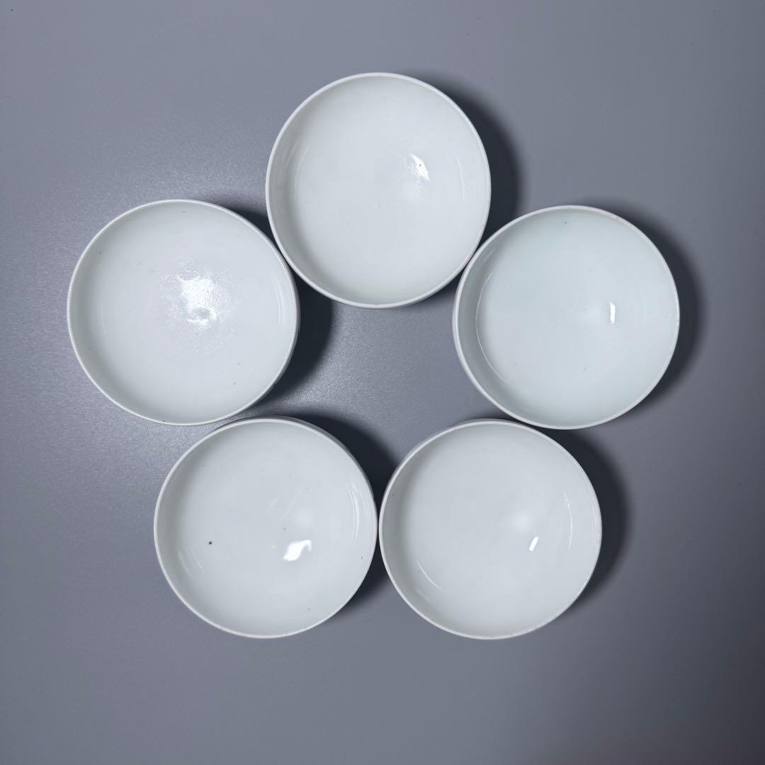 古平戸　染付鶴文様茶碗　五客　特注仕立箱　汲み出し　江戸後期〜明治期　古伊万里