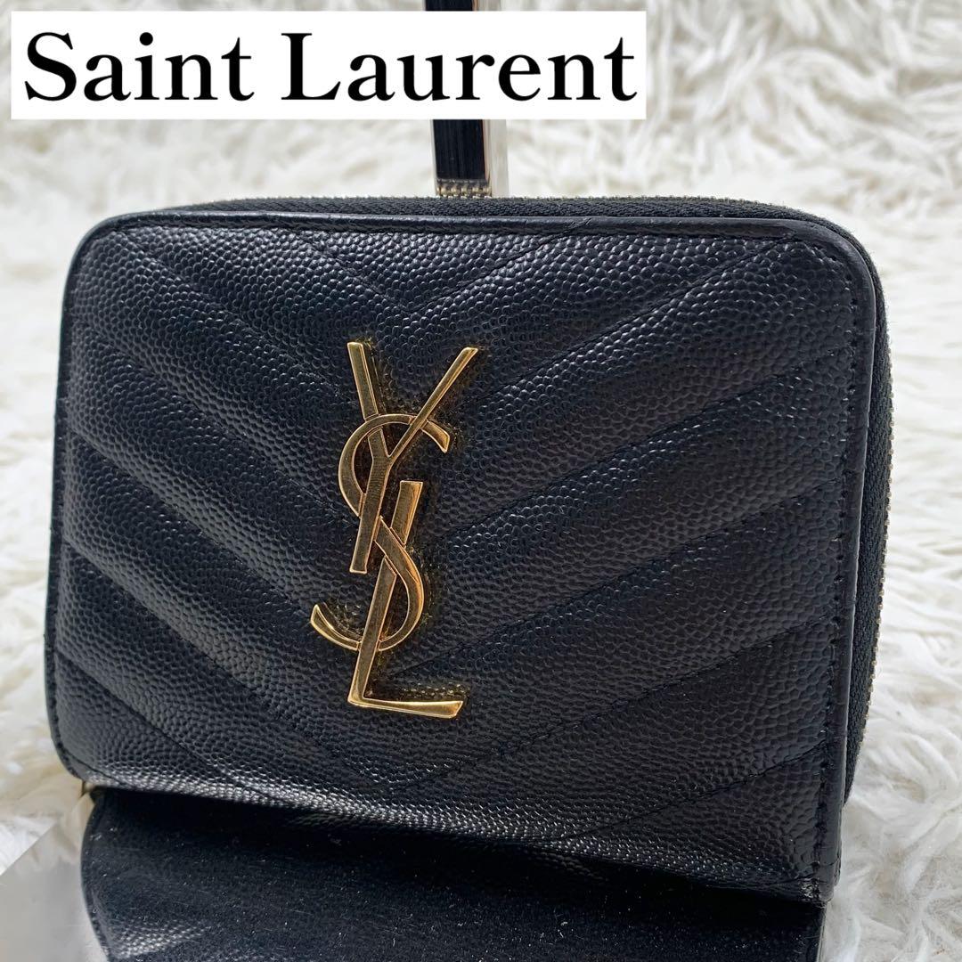 【✨美品✨】サンローラン カサンドラ 二つ折り財布 Vステッチ ブラック