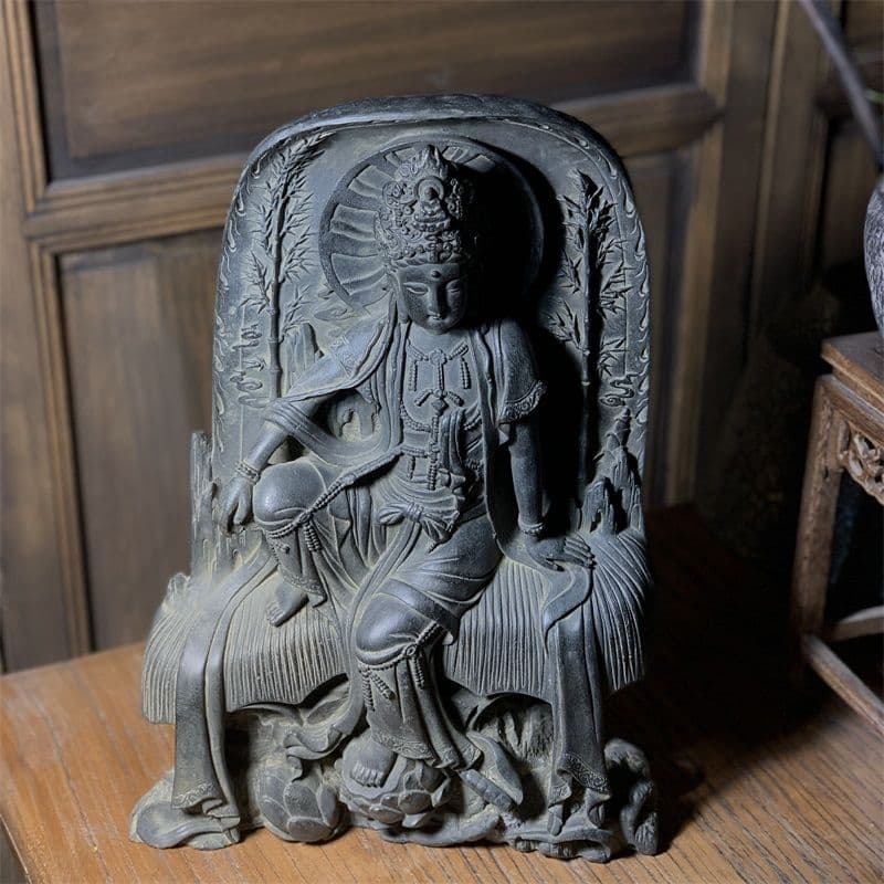 石像 石仏 紫竹自在観音 工芸品 美術品 置物