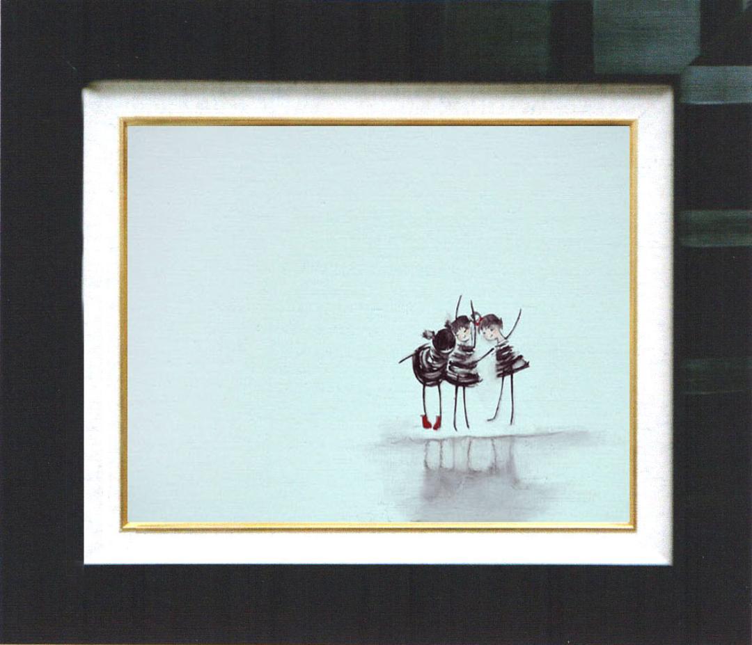 油絵 菅家令子 絵 絵画インテリア額付(黒) F4-081514人物 可愛い子供