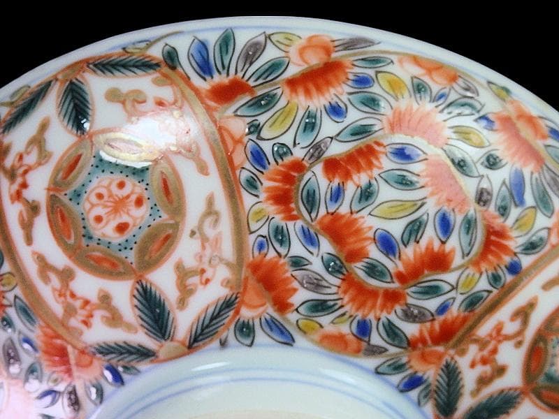 古伊万里　色絵　花繋ぎの図　蓋茶碗　江戸期　CZu