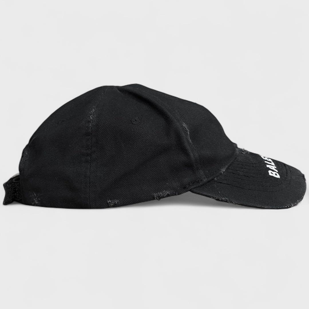 バレンシアガ LOGO VISOR キャップ ダメージ加工 ブラック 帽子