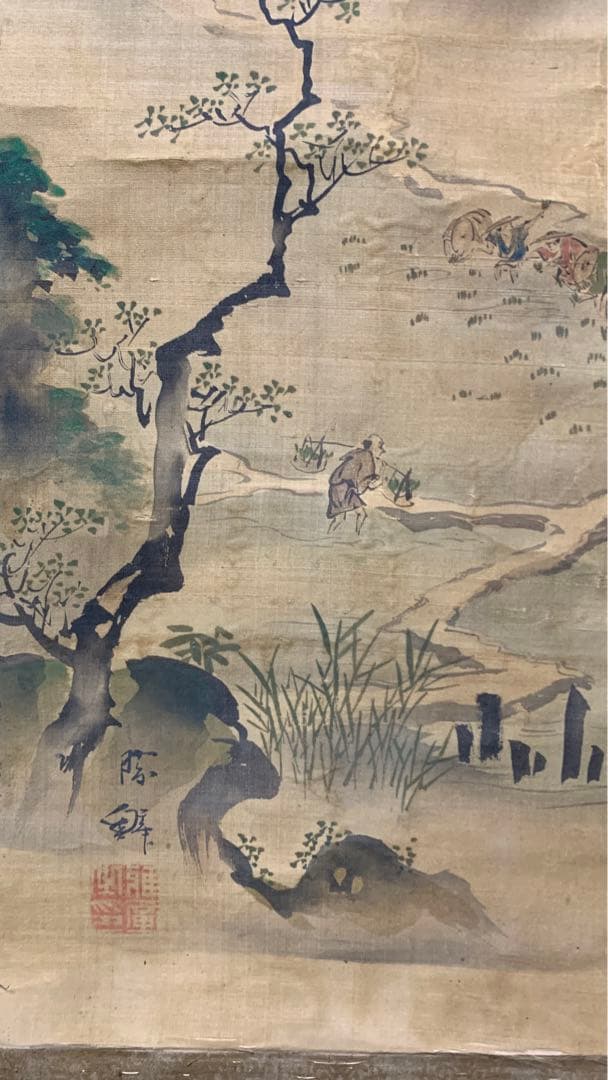 ②④ 中国？山水風景水墨画掛軸　署名捺印有り　作者不明　江戸時代？