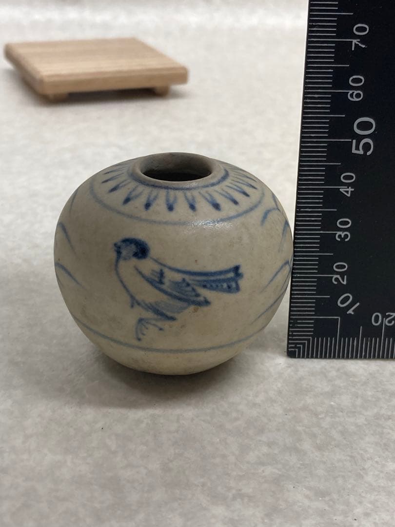 希少 15世紀～16世紀 安南染付 鳥図小壷 茶入 煎茶道具 茶道具