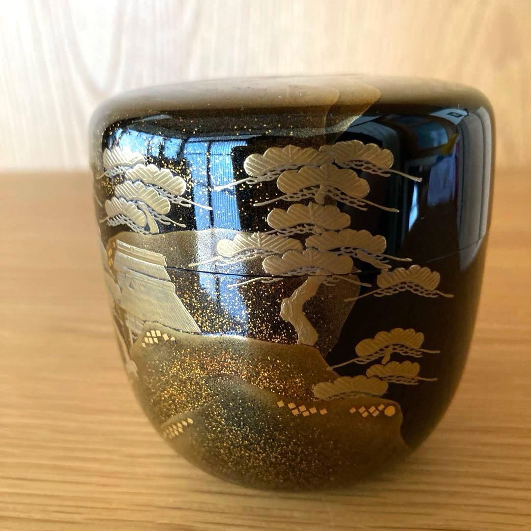 【茶道具】　棗　輪島塗　山水滝蒔絵図　坂一男作　美品
