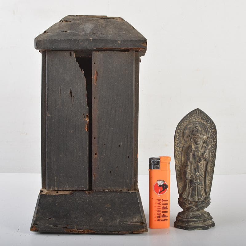 仏教美術　古銅鍍金　観音菩薩像　仏像　置物　観音開逗子付　C　R7239