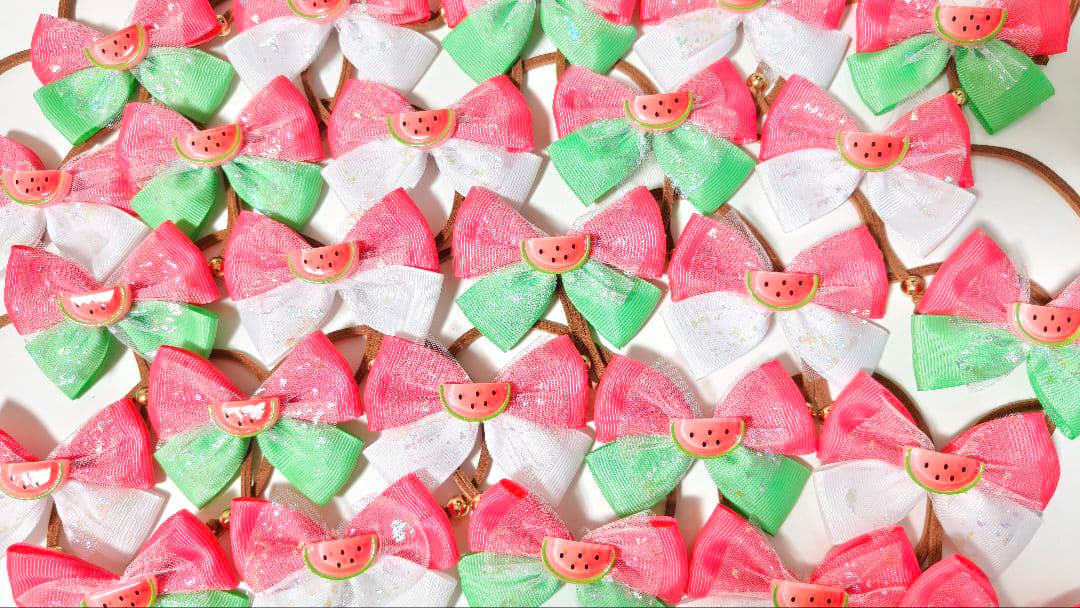 夏トリミングチョーカーリボン　ペットサロン用　貝殻シェル　スイカ　パイナップル
