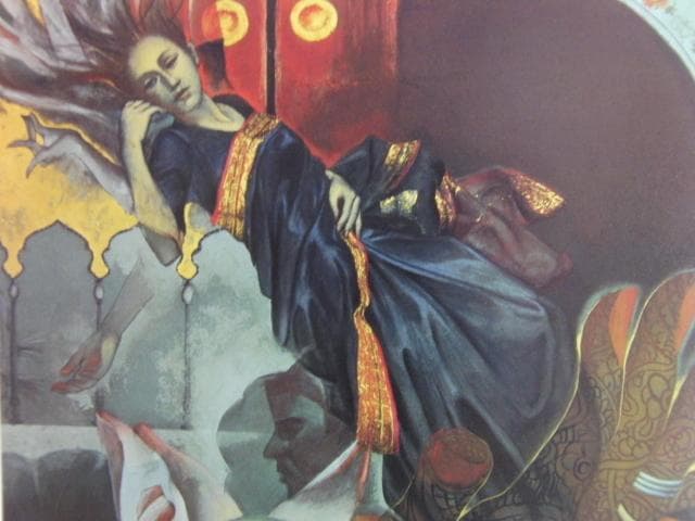 山根須磨子　「印度夢想譚」、希少画集より、状態良好、新品高級額装付
