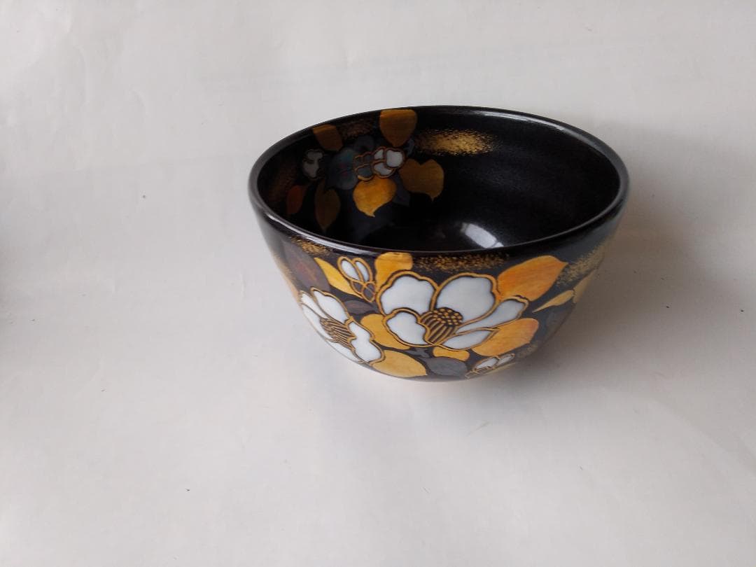 押小路窯 庄左ェ門 作 色絵 「 椿 」茶碗 押小路焼 共箱 栞 抹茶碗 新品