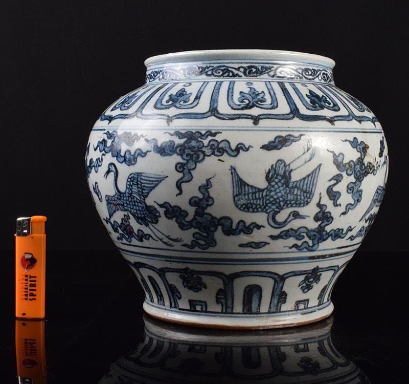 中国　青花　雲鶴文　壷　C　3743C