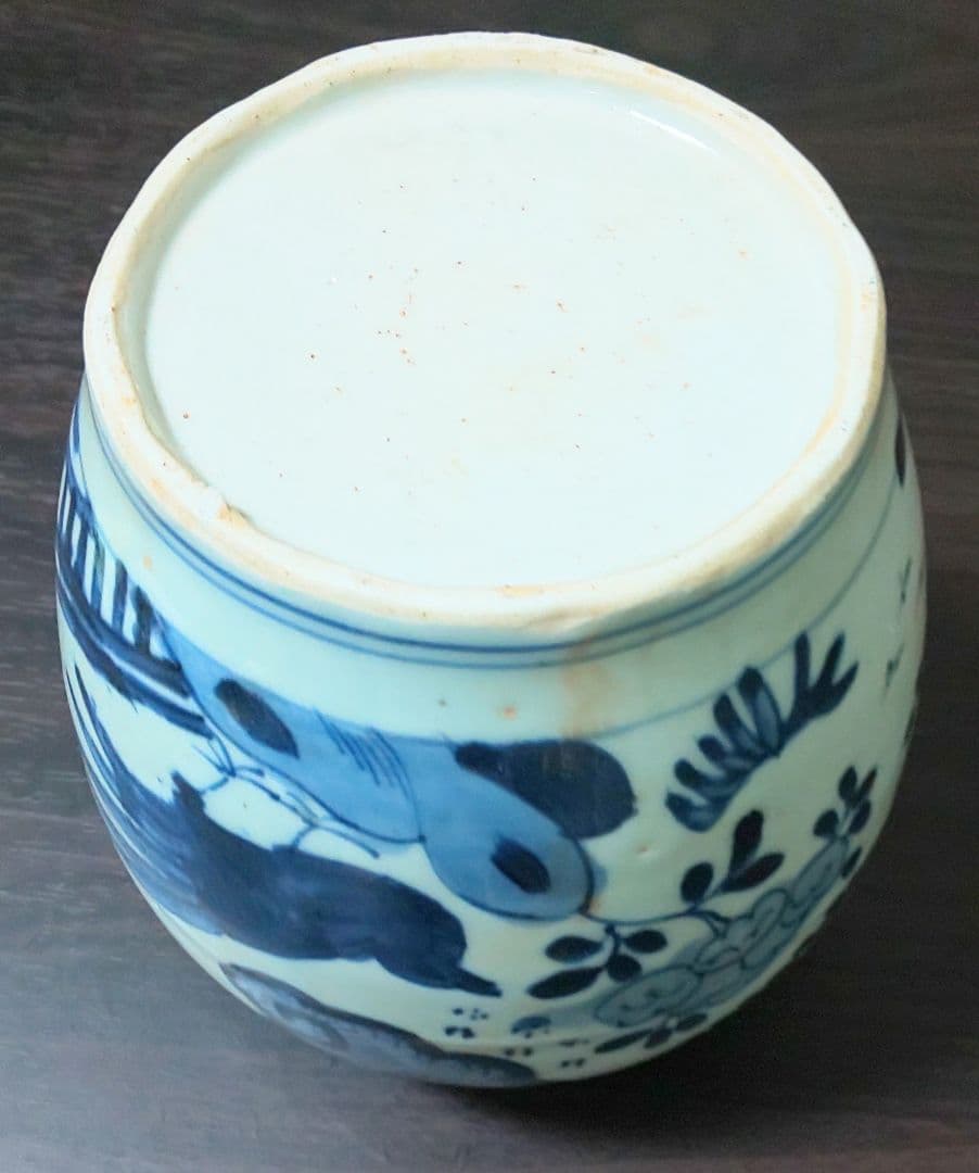 中国美術 白磁胴継染付 明 清時代 霊芝文 牡丹 花鳥模様陶器の壺