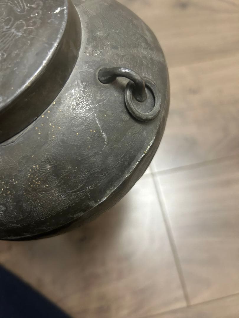 王東文造 古錫製 雲龍鳳凰文刻 三耳壷 茶入 中國古玩 唐物 時代物 骨董品