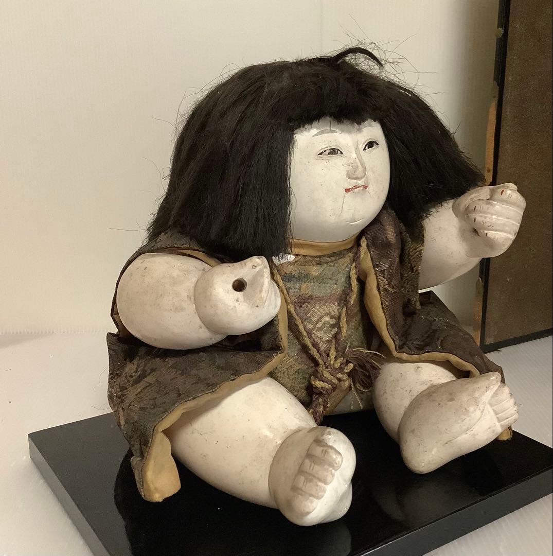 戦前の御所人形♪水引手？♪持ち道具なし♪袖なしに腹掛け♪顔に傷、汚れ、やけ