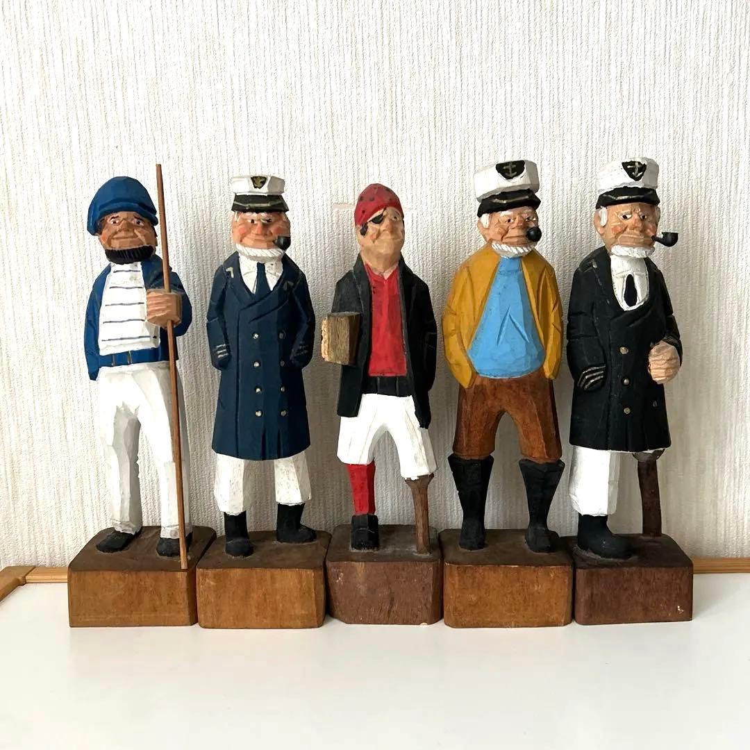 海洋キャラクター 木製彫刻 セット