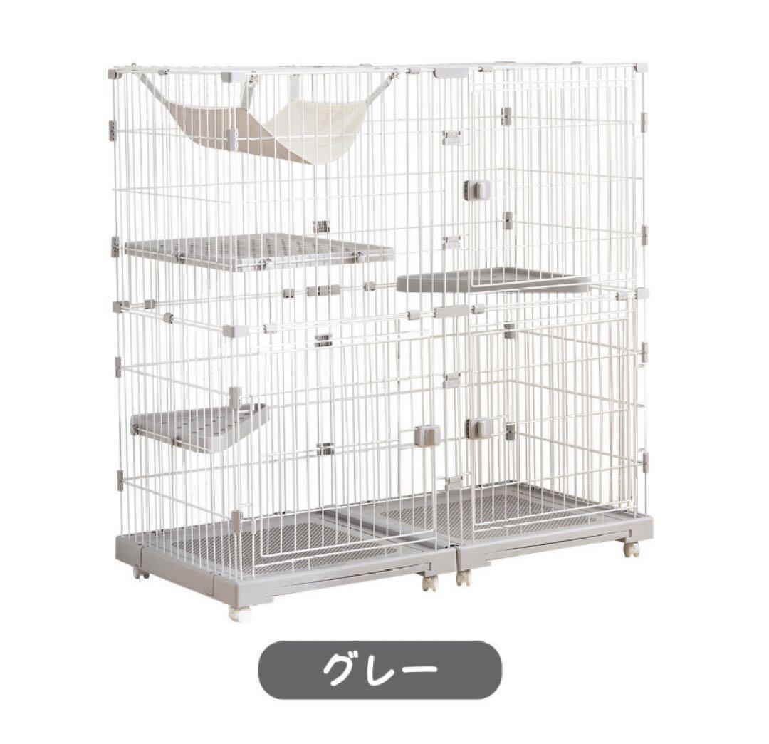 新品　キャットケージ　キャットゲージ　猫用品　グレー　ワイドタイプ
