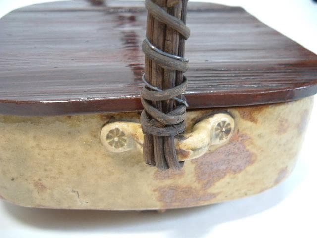 菓子鉢■古い手持ち菓子器 片口 布目 二代 弘法 七十 造之 三つ足 時代骨董■