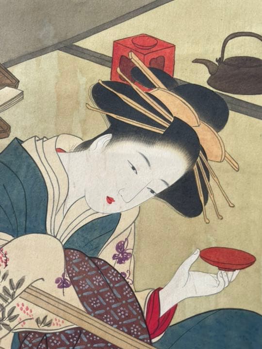 勝川春章　肉筆　浮世絵　美人図