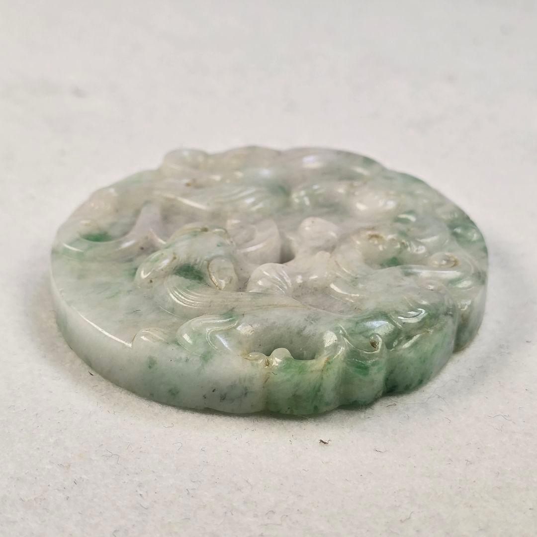 本物保証 天然古翡翠 浮彫 龍紋 玉璧 根付 玉佩 貴重