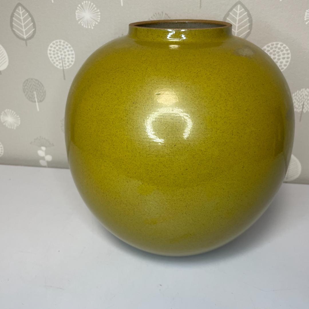 現状品 九谷焼 光陽 山田登陽志 金箔鶴 花瓶 花器 径25×高24cm 陶器