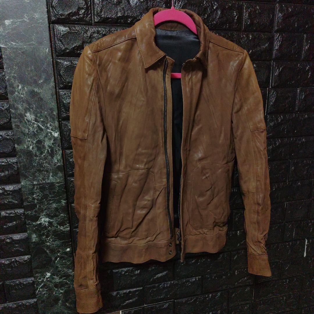 未使用に近いＳＣＨＯＲＬ アンティーク加工シングルライダース ブラウン Sz42