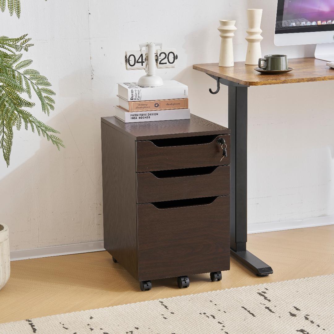 【クルミ】デスクワゴン サイドワゴン　鍵付き キャスター付き 脇机 オフィス