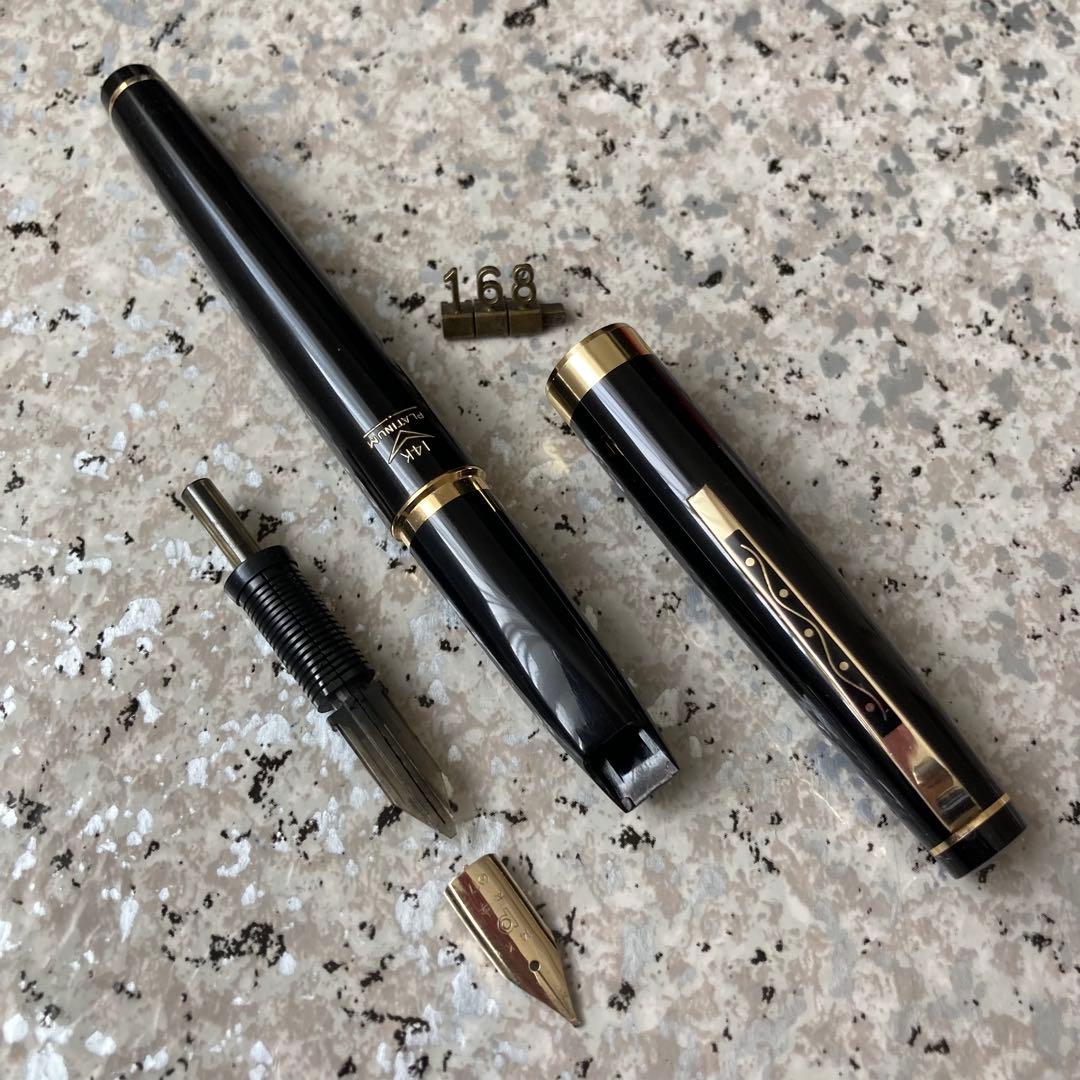 #168 オーバーホール済み 万年筆 PLATINUMプラチナ ロング 14k