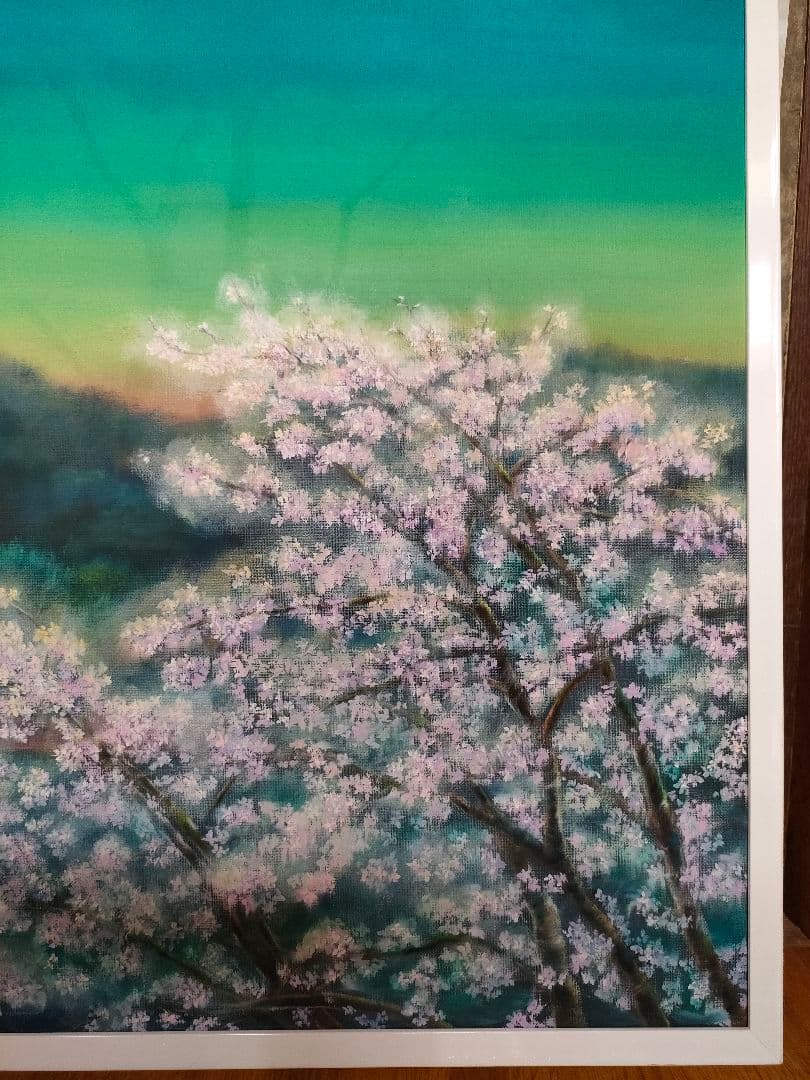 絵画　油彩画　Ｐ30号【春の夜明けに輝く月】