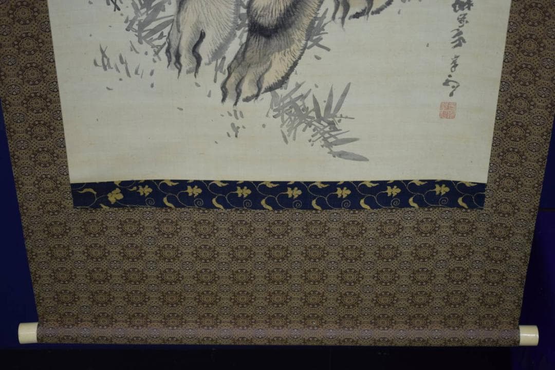 真作/佐伯岸駒/猛虎図/布袋屋掛軸HH-519