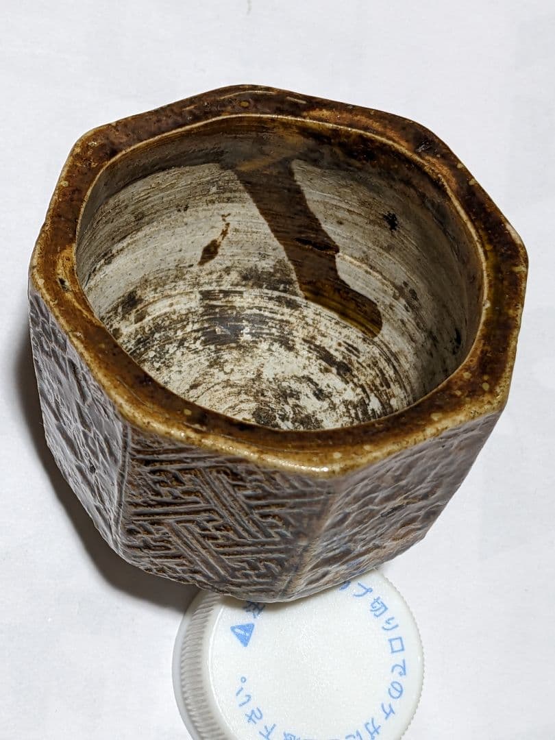 ♦江戸時代 瀬戸焼系 飴釉 八角形 面取り 幾何学文様 豆香炉 香道具 骨董品