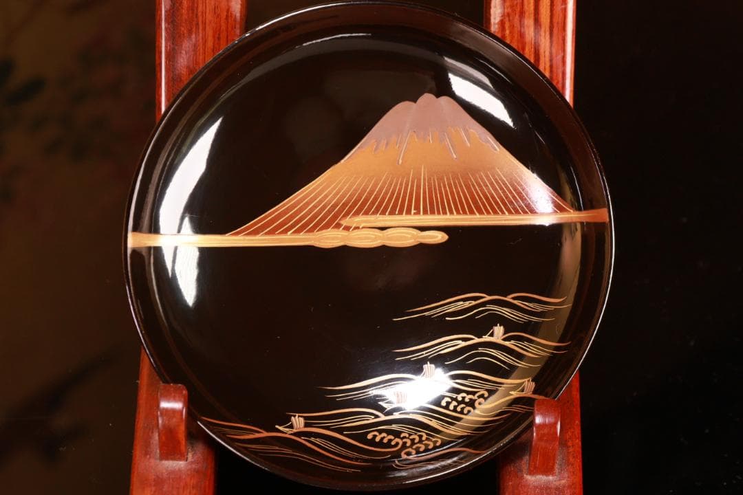 コーヒーじいさん専用　BJ021 時代輪島塗　波に雲上富士図金蒔絵　吸物椀　五客
