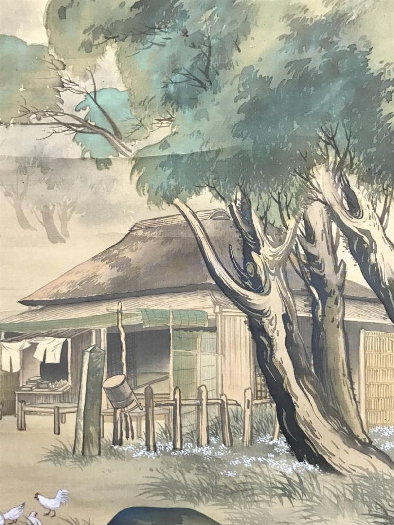 作者不詳/青緑農家の図/山水図/掛軸/名家伝来/AD-81