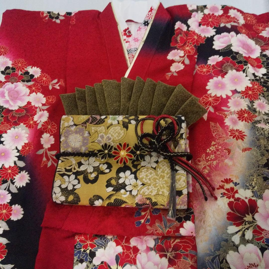 赤黒金桜正絹振袖フルセット等 袋帯 帯締め 帯揚げ 半襟 重ね襟 成人式卒業式等