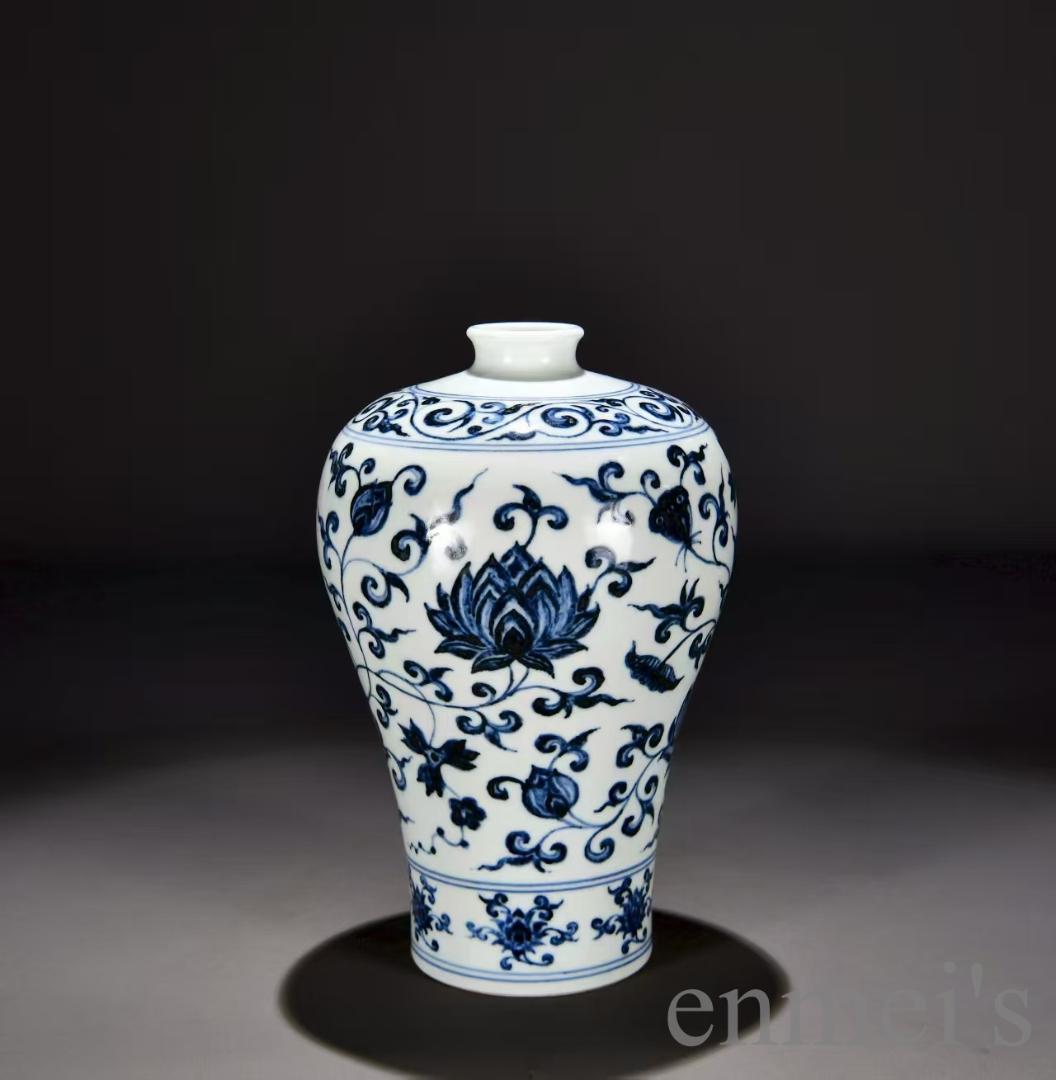 中国古美術・明代・永楽年製・青花磁・梅瓶・花瓶・壺型・唐物・古玩・陶磁器・青白磁