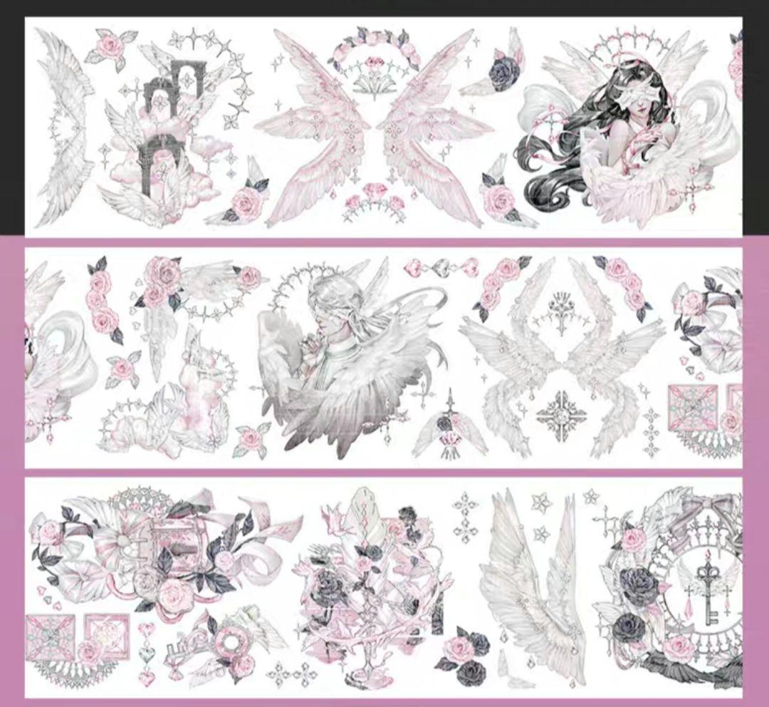 巻売 537★ 海外 マスキングテープ マステ PET 装飾 花 人物 虹光