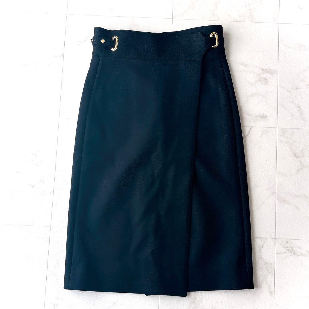 美品 ザリラクス グルカラップスカート 38 M ウール100% 金ボタン