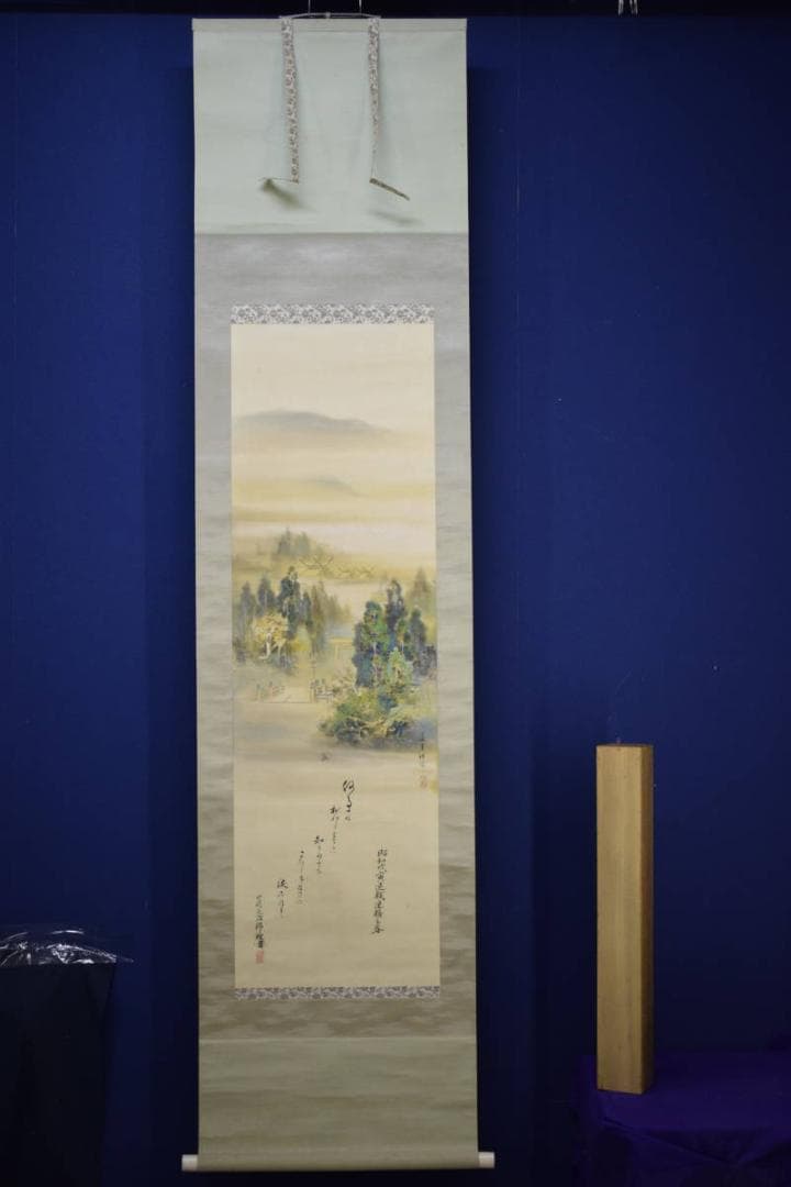 真作/（賛）陸軍中将/堀内文次郎/文治郎/伊勢神宮画賛/布袋屋掛軸HJ-302