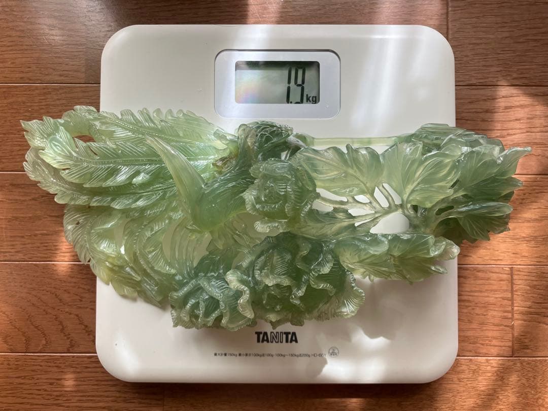 翡翠 鳥 牡丹 モチーフ 彫刻 約30cm 1.9kg