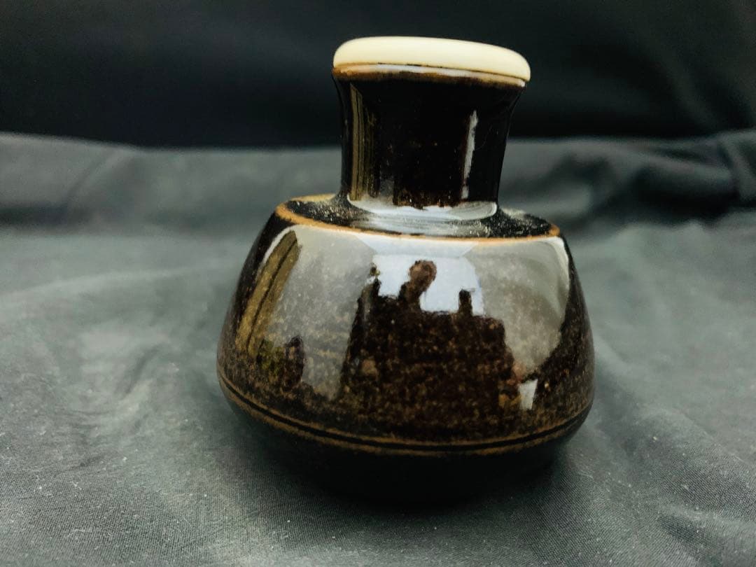 膳所焼　陽炎園　淡海ぜぜ　丸壷　茶入　共箱　茶道具