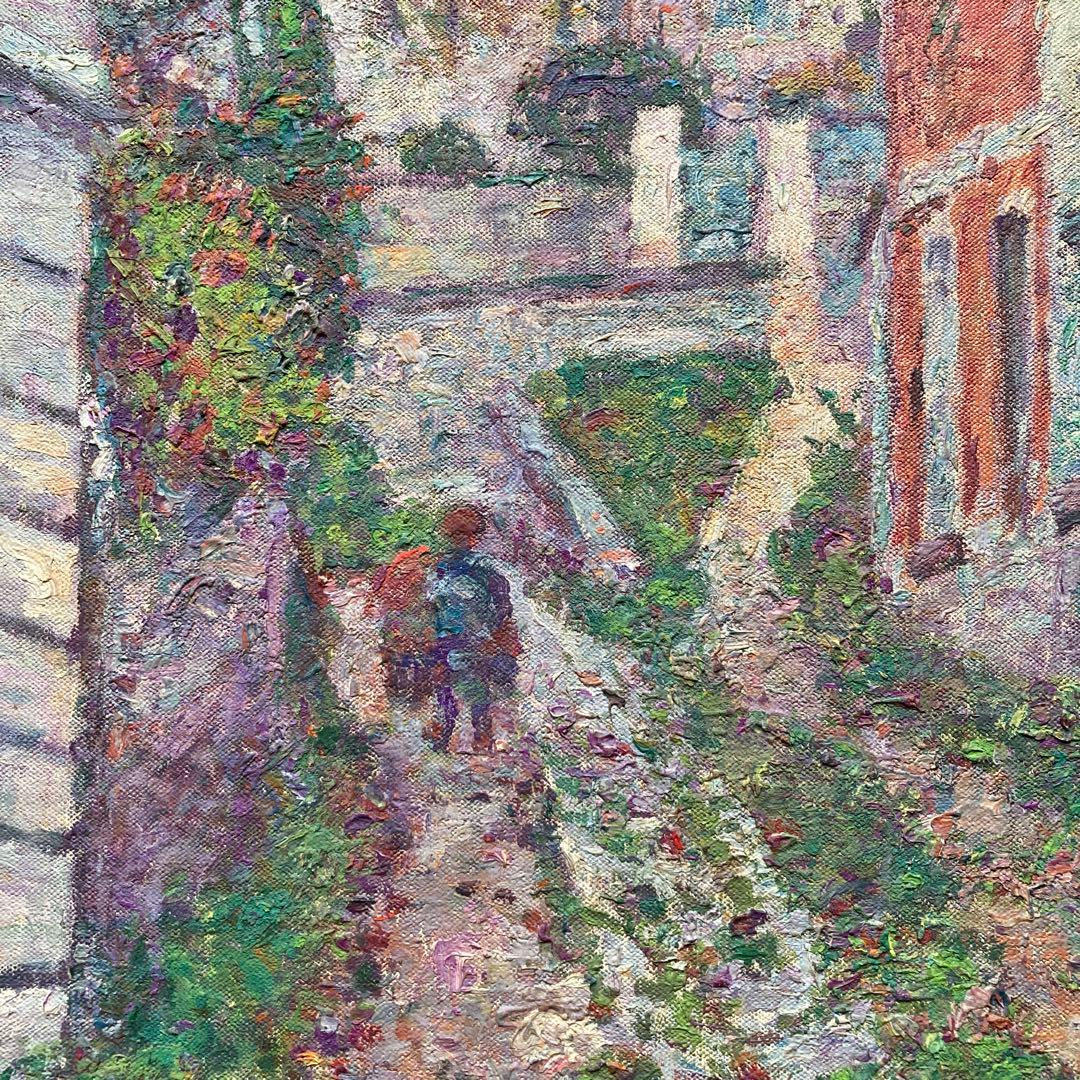 フランス裏町街の風景　作者不詳　額縁約80×67絵画65×53cm 15Fサイズ