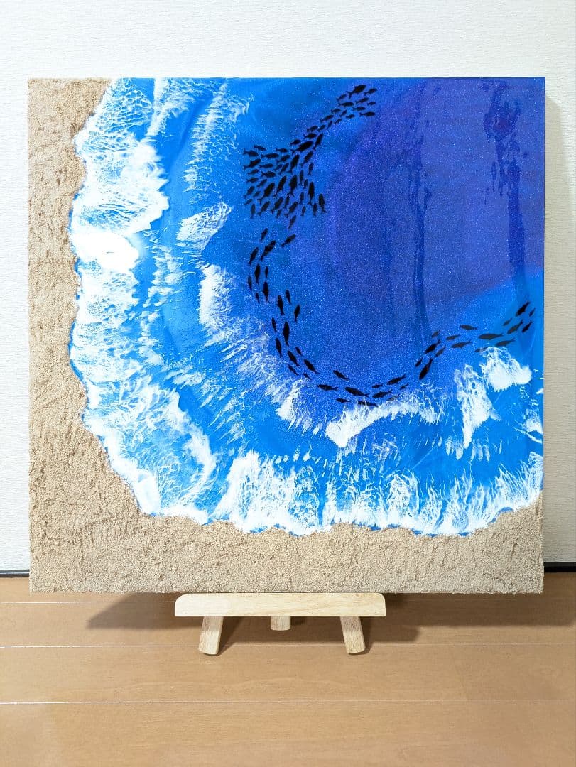 海の抽象画 アクリル画 正方形