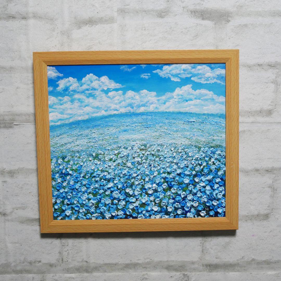 油絵 油彩 油彩画 絵 絵画【空と雲の青い丘】