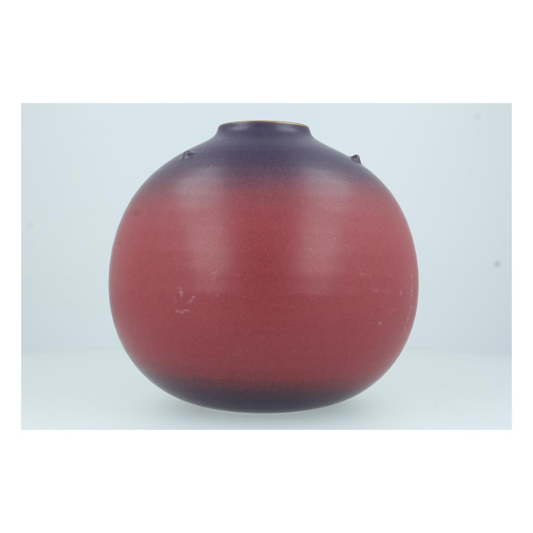 グラデーション陶器 花瓶 紫×赤 丸型 モダンインテリア オブジェ